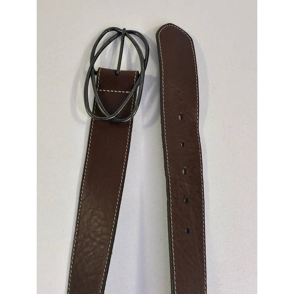 Eddie Bauer Mens Brown Leather Belt USA Made Double Oval Buckle Size M 16-4432